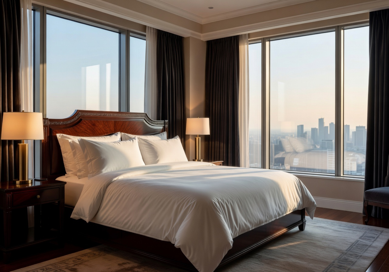 Deluxe room featuring a king size bed and expansive windows